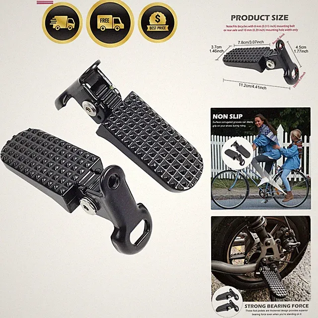 1 Pair of Bike Foot Pegs, Aluminium Alloy Non-Slip Bike Pegs for Folding Bike...
