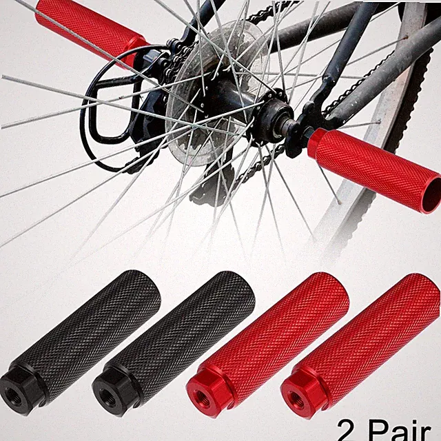 2 Pair Aluminum Alloy Foot Pegs for BMX MTB Bicycle Fit 3/8 Inch Black Red