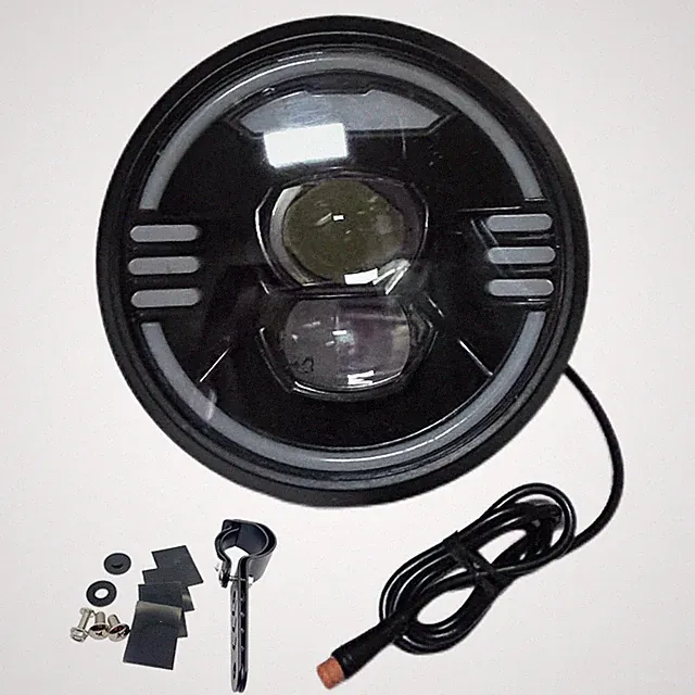 3 Pin Male Plug Horn 2-in-1 Electric Bike Headlight 48V 60V 72V Front Light IP67