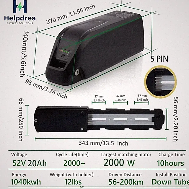 52V 20Ah Hailong EBike Battery for 0-2000W Electric Bike Bicycle Motor 5-Pin