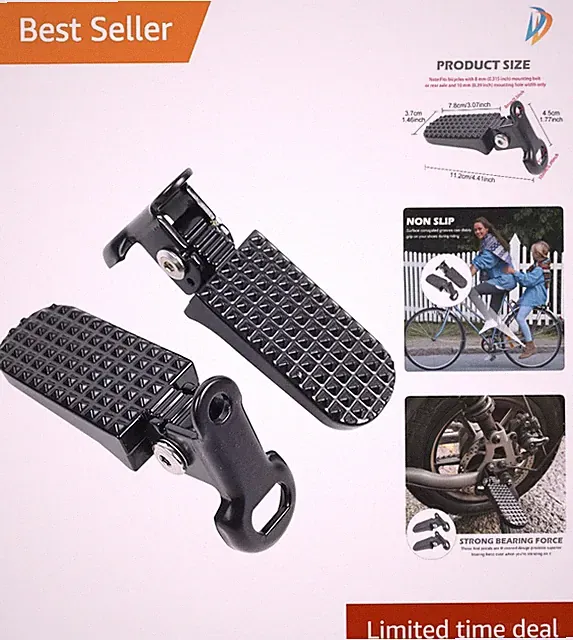 Aluminium Alloy Non-Slip Folding Foot Pegs for Mountain & Folding Bikes, 1 Pair