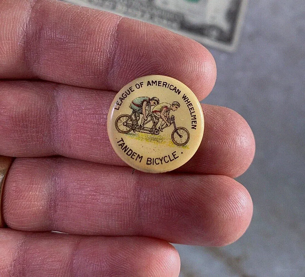 Antique Bicycle Bike Pin Pinback Medal League American Wheelmen Bicyclist TANDEM