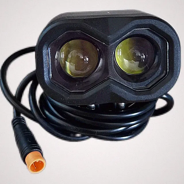 Electric Bike Headlight Horn 2-in-1 36V 48V Front Light 3 Male Pin Waterproof